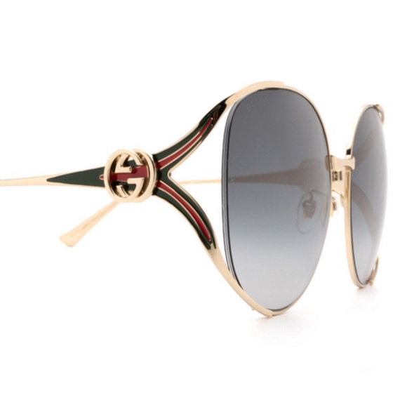 GUCCI GG 0225s 001 Oversized Round Gold Grey Sunglasses - Picture 11 of 11